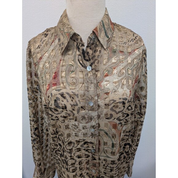 Vintage Graff Sheer Animal Print Gold Thread Square Blouse Top sz M Retro Boho - Picture 5 of 11